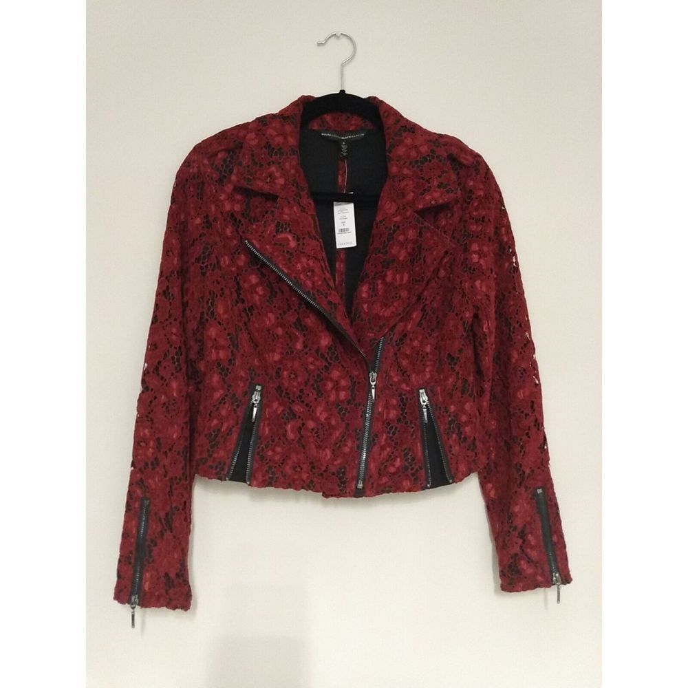 white house black market Dark Sangria‎ Lace Zipper Short Blazer Size Small New